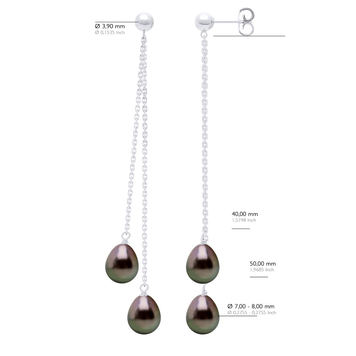 Boucles d'Oreilles Véritables Perles de Tahiti Poires 7-8 mm — Or Blanc 375 Millièmes 3