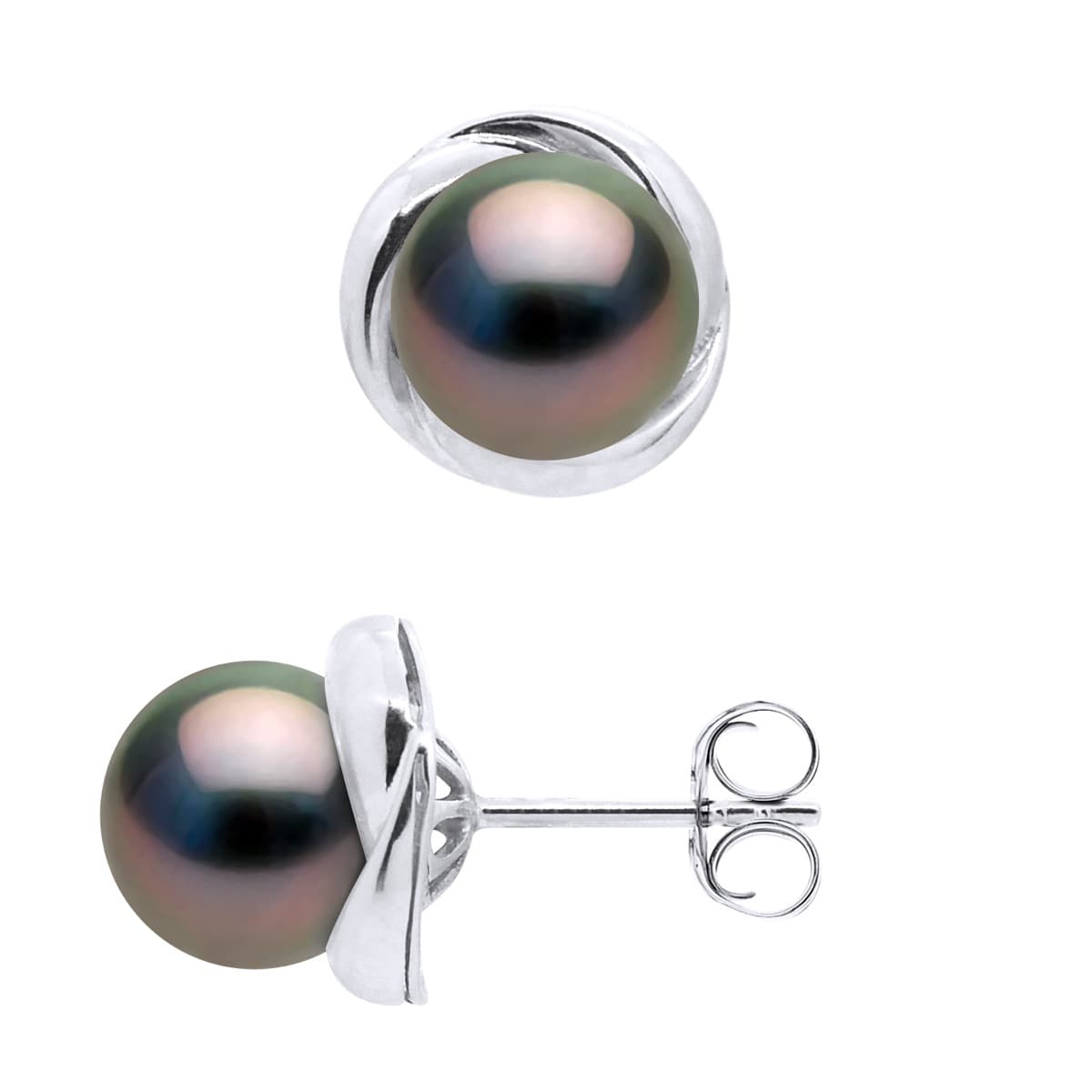 Boucles d'Oreilles Véritables Perles de Tahiti Rondes 7-8 mm — Or Blanc 375 Millièmes 1