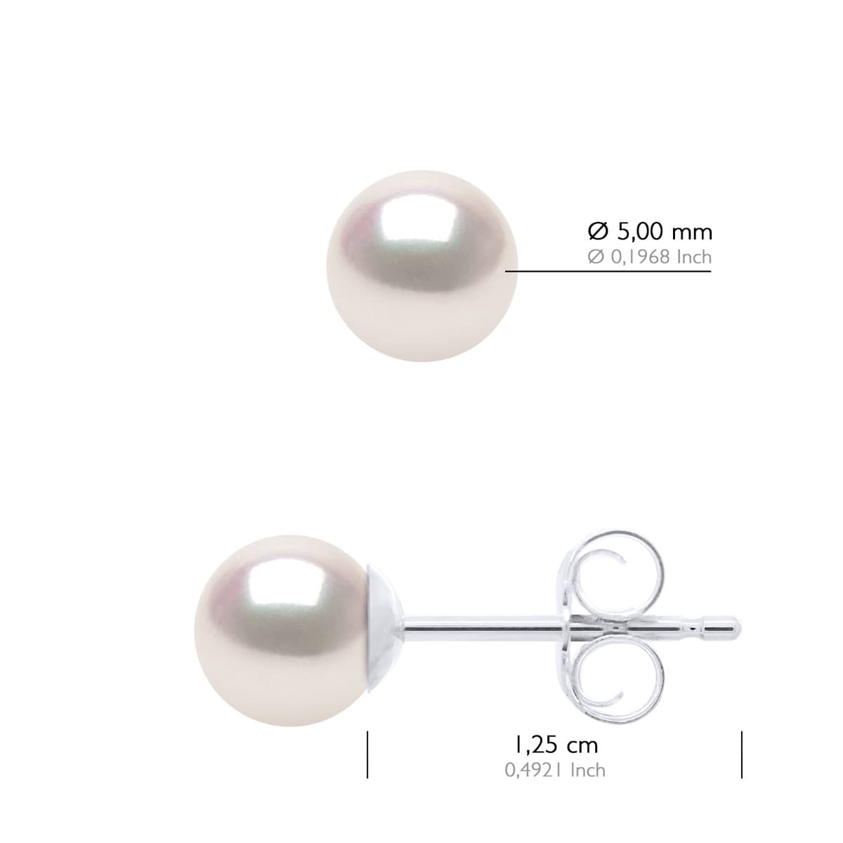 Boucles d'Oreilles Véritables Perles Akoya Rondes 5-6 mm — Or Blanc 750 Millièmes 2