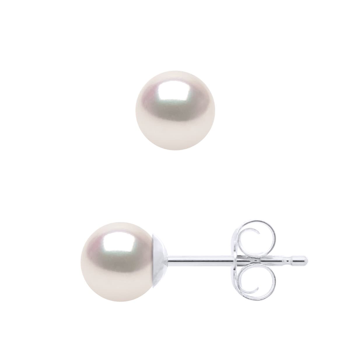 Boucles d'Oreilles Véritables Perles Akoya Rondes 5-6 mm — Or Blanc 750 Millièmes 4