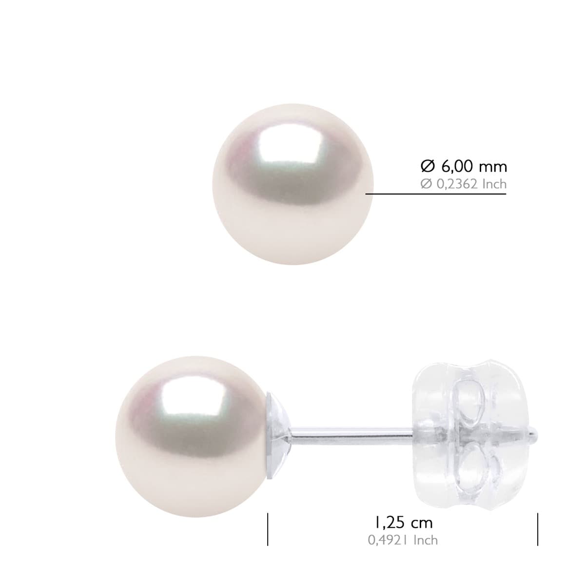 Boucles d'Oreilles Véritables Perles Akoya Rondes 6-7 mm — Or Blanc 750 Millièmes 2