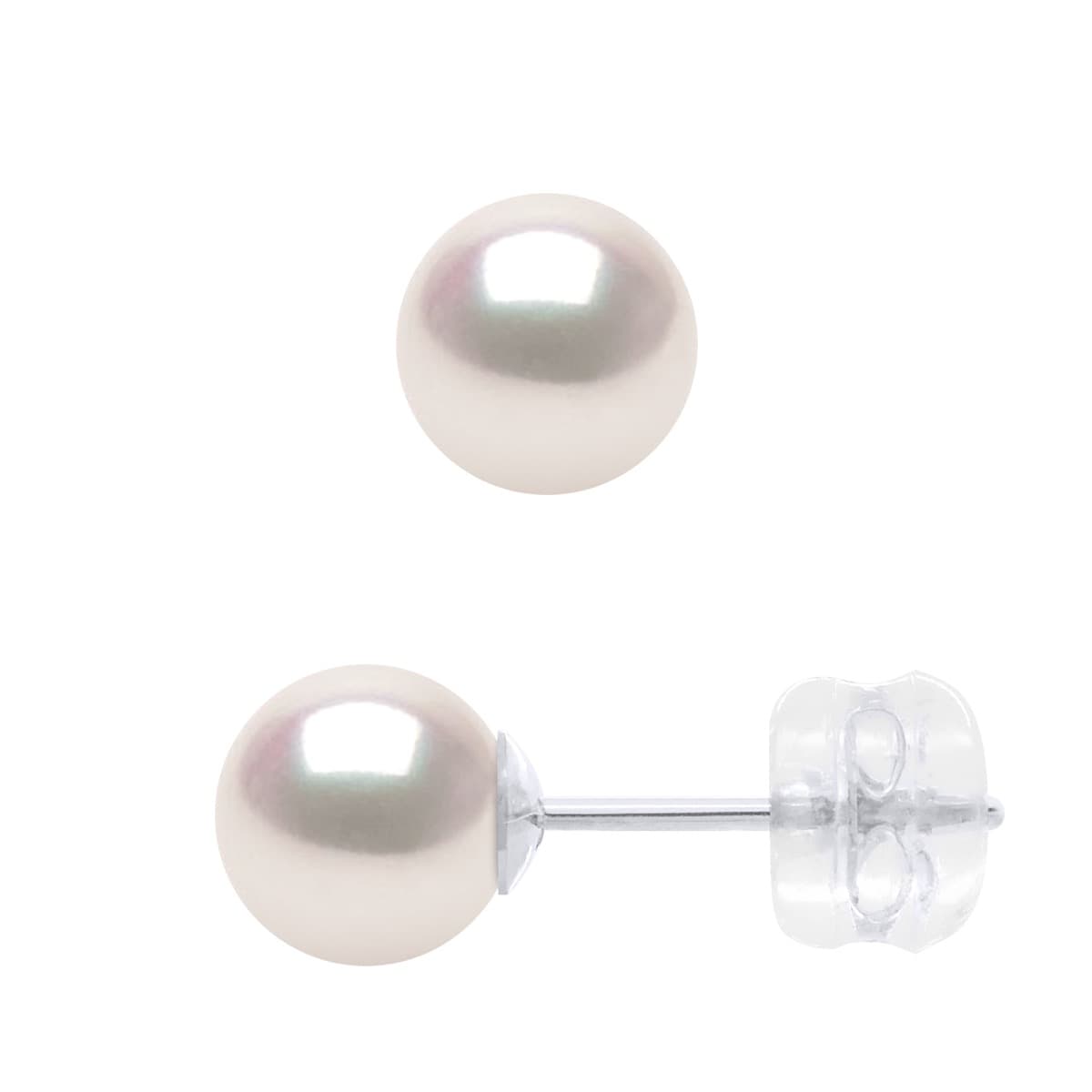 Boucles d'Oreilles Véritables Perles Akoya Rondes 6-7 mm — Or Blanc 750 Millièmes 3