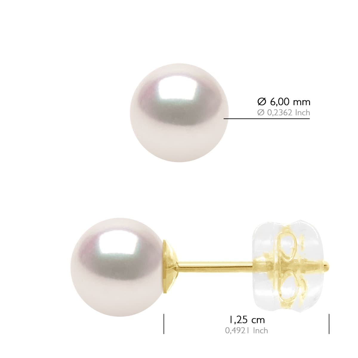Boucles d'Oreilles Véritables Perles Akoya Rondes 6-7 mm — Or Jaune 750 Millièmes 2