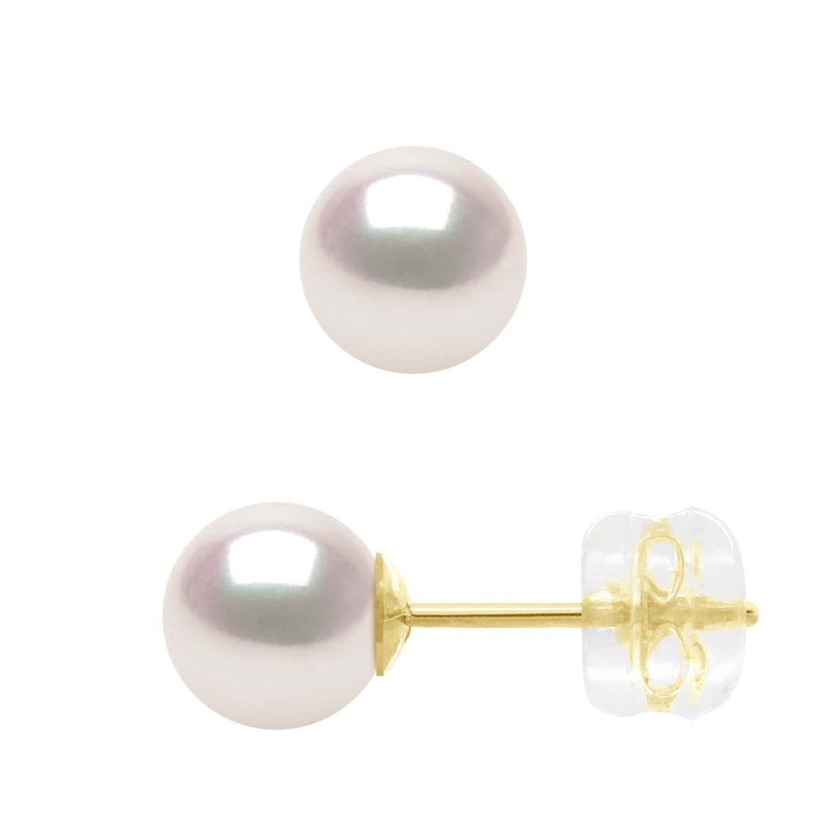 Boucles d'Oreilles Véritables Perles Akoya Rondes 6-7 mm — Or Jaune 750 Millièmes 4