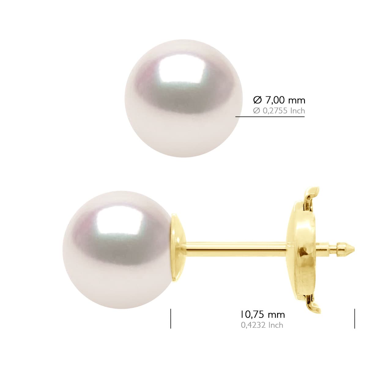 Boucles d'Oreilles Véritables Perles Akoya Rondes 7-8 mm — Or Jaune 750 Millièmes 2