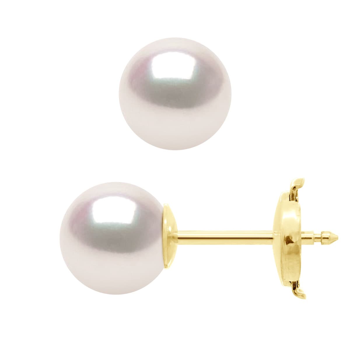 Boucles d'Oreilles Véritables Perles Akoya Rondes 7-8 mm — Or Jaune 750 Millièmes 4