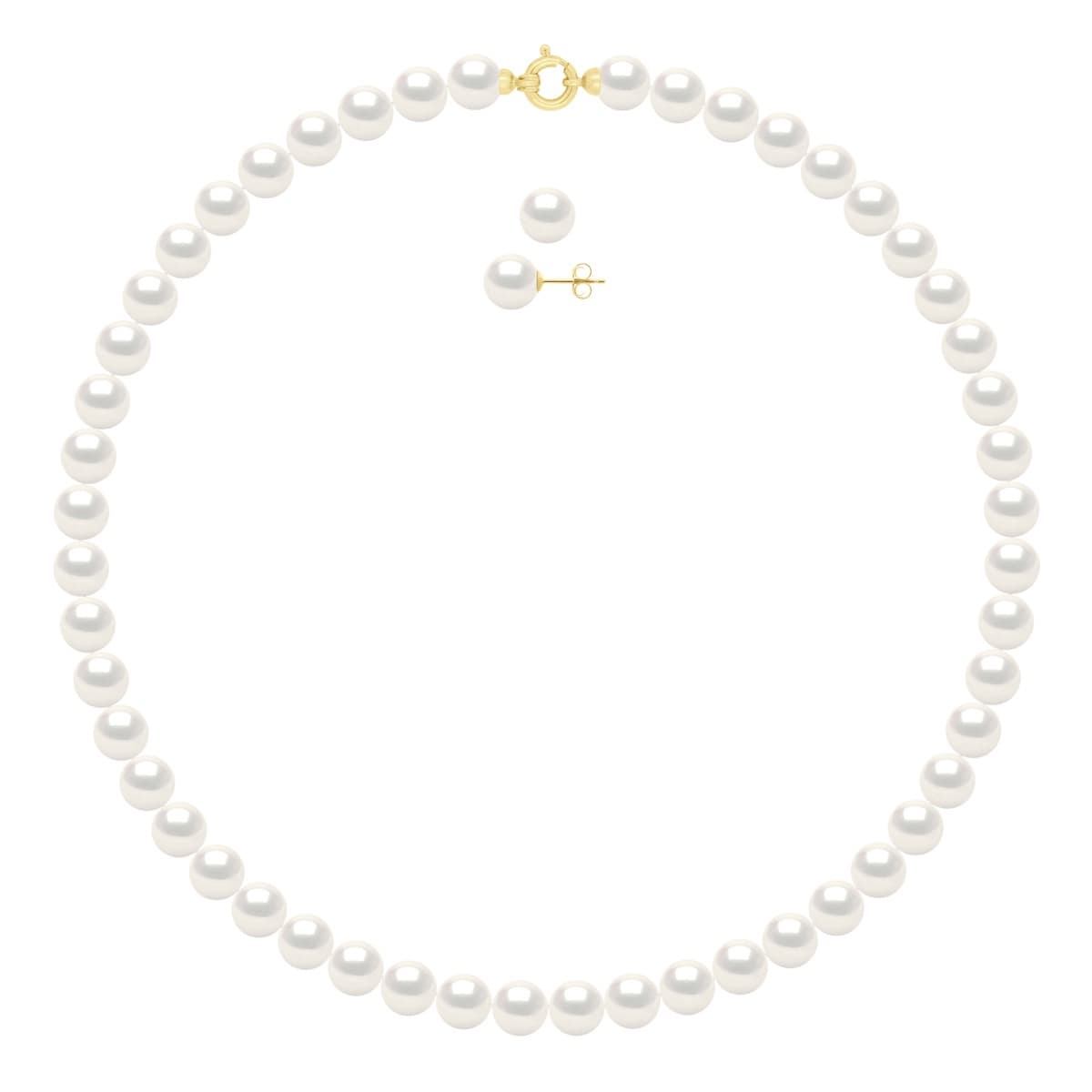 Boucles d'Oreilles Véritables Perles d'Eau Douce Rondes 8-9 mm — Or Jaune 375 Millièmes 1