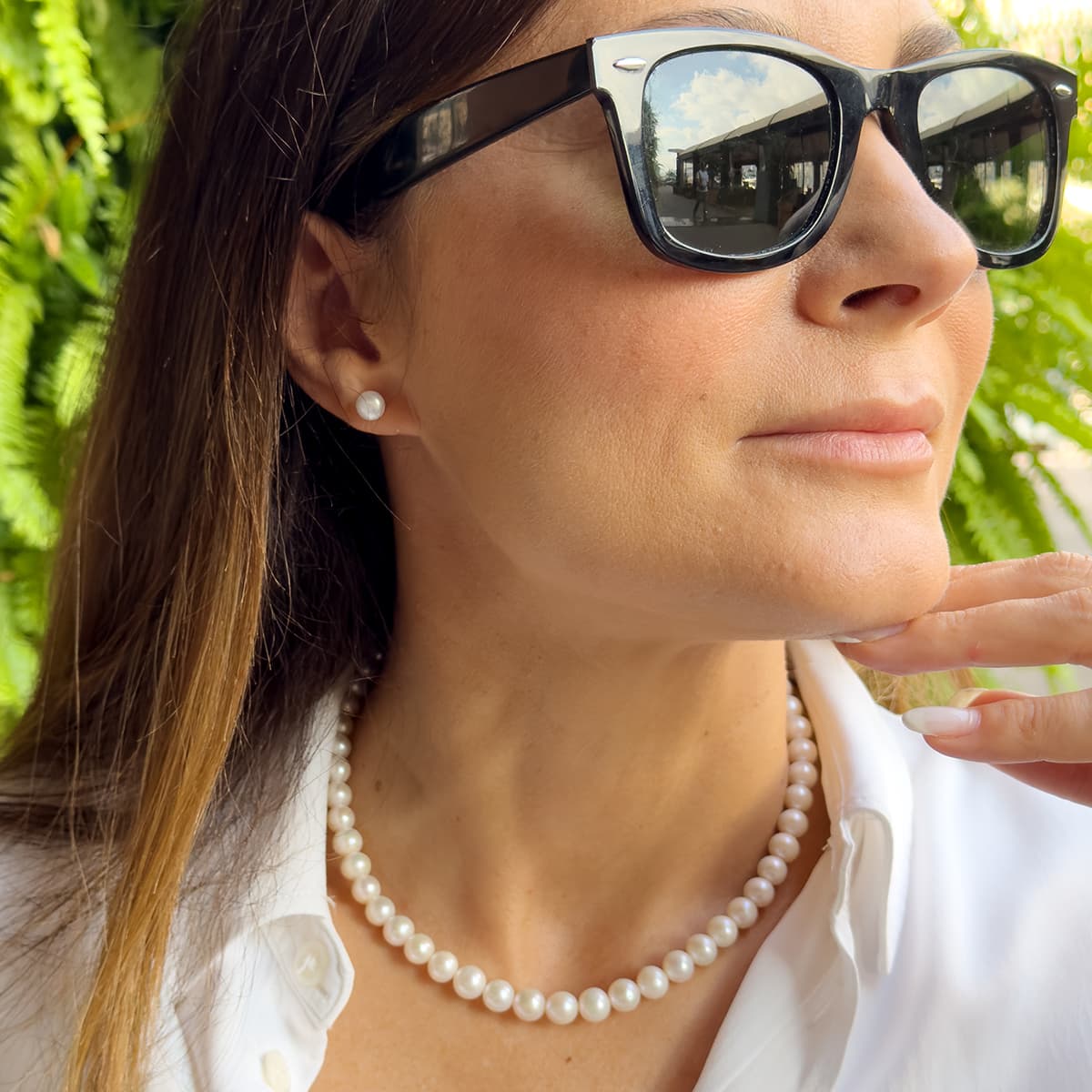 Boucles d'Oreilles Véritables Perles d'Eau Douce Rondes 8-9 mm — Or Jaune 375 Millièmes 2