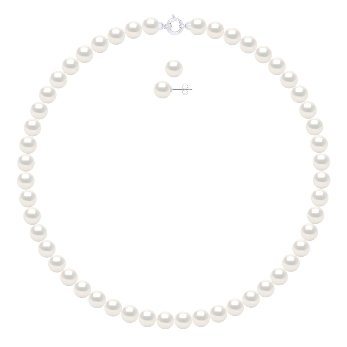 Boucles d'Oreilles Véritables Perles d'Eau Douce Rondes 8-9 mm — Or Blanc 375 Millièmes 1