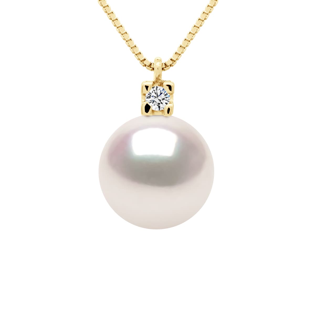 Collier Véritable Perle Akoya Ronde 8-9 mm Diamants 0.03 ct — Or Jaune 750 Millièmes — 42 cm 1