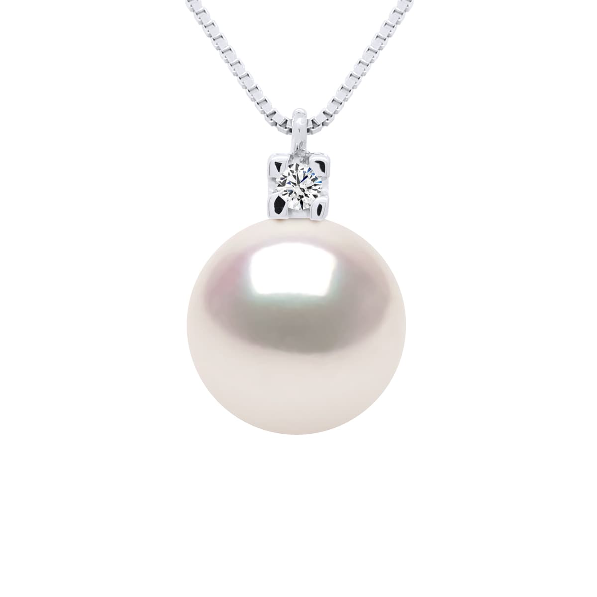 Collier Véritable Perle Akoya Ronde 8-9 mm Diamants 0.03 ct — Or Blanc 750 Millièmes — 42 cm 1