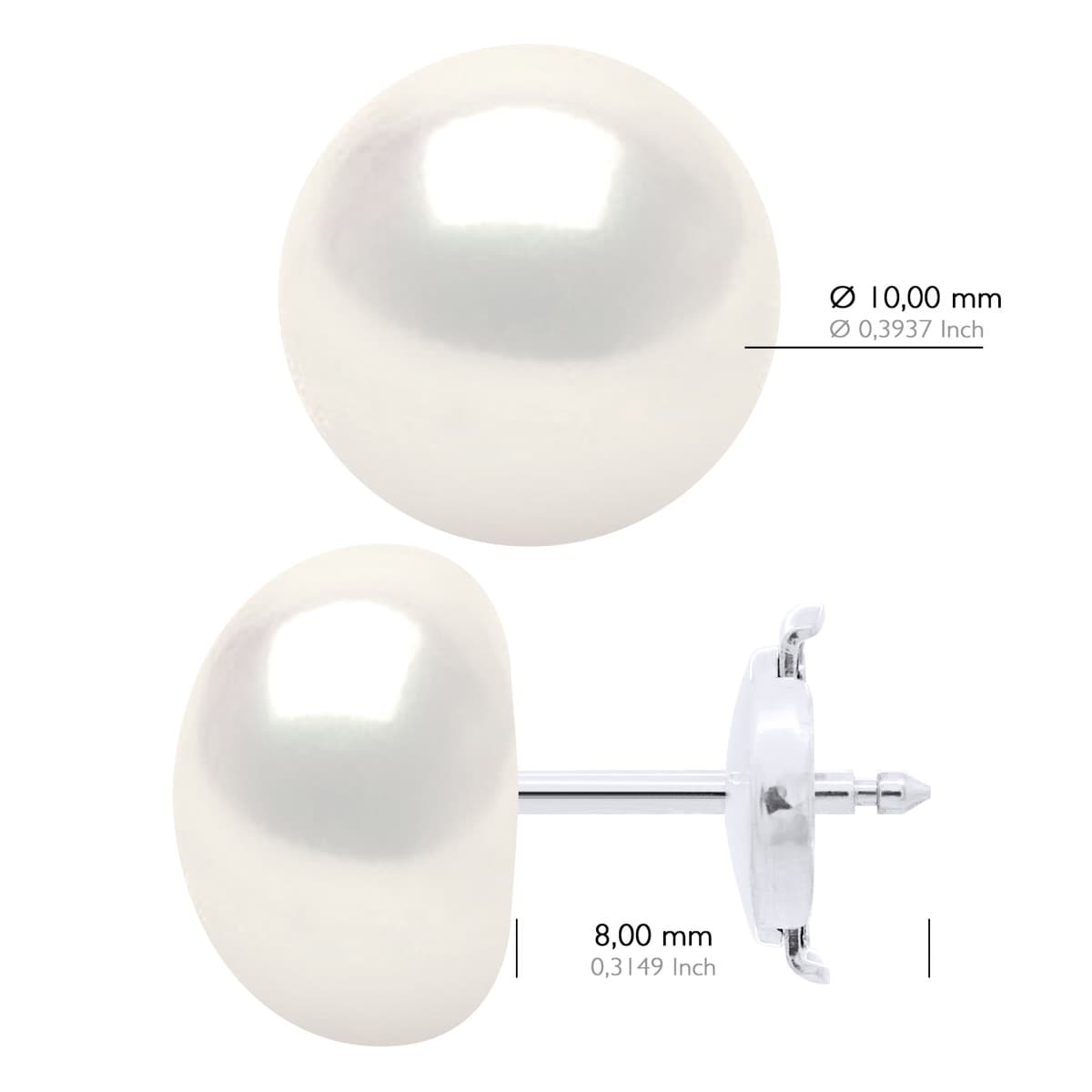 Boucles d'Oreilles Véritables Perles d'Eau Douce Bouton 10-11 mm — Or Jaune 375 Millièmes 2