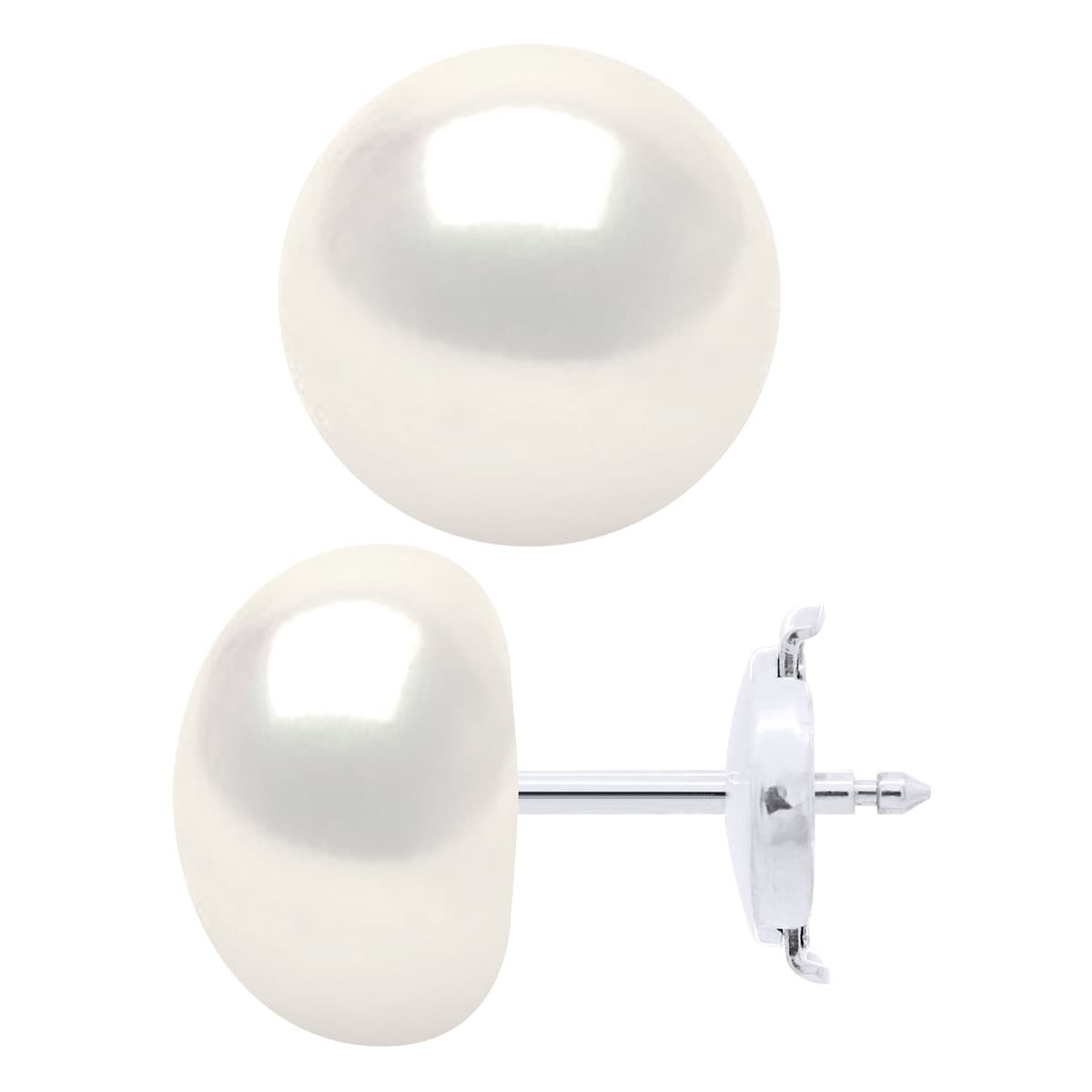 Boucles d'Oreilles Véritables Perles d'Eau Douce Bouton 10-11 mm — Or Jaune 375 Millièmes 3