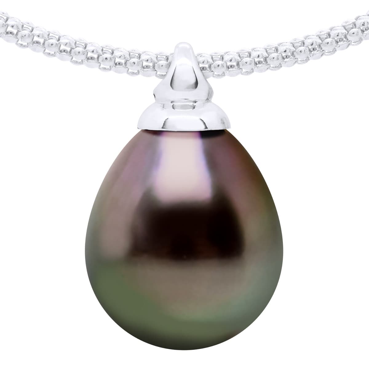 Collier Véritable Perle de Tahiti Poire 12-13 mm — Or Blanc 750 Millièmes — 42 cm 1