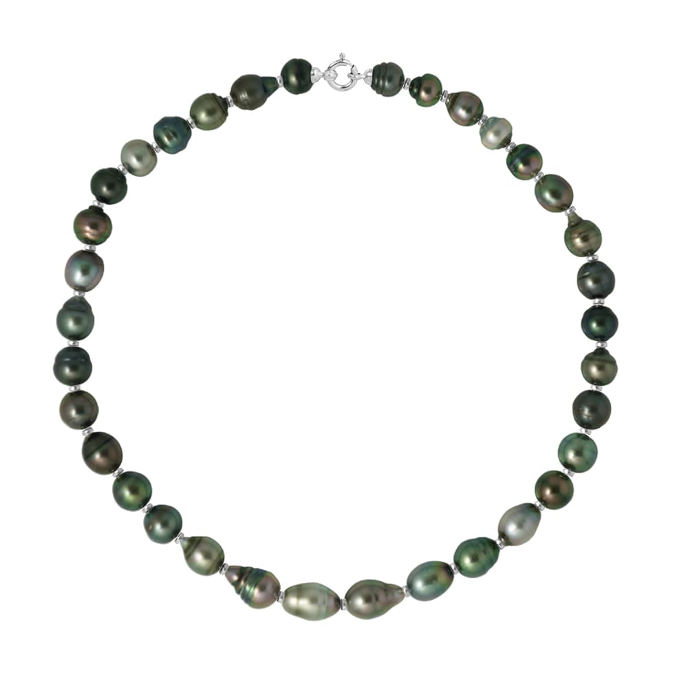 Collier Véritables Perles de Tahiti Cerclées 9-10 mm — Or Blanc 375 Millièmes — 42 cm 1