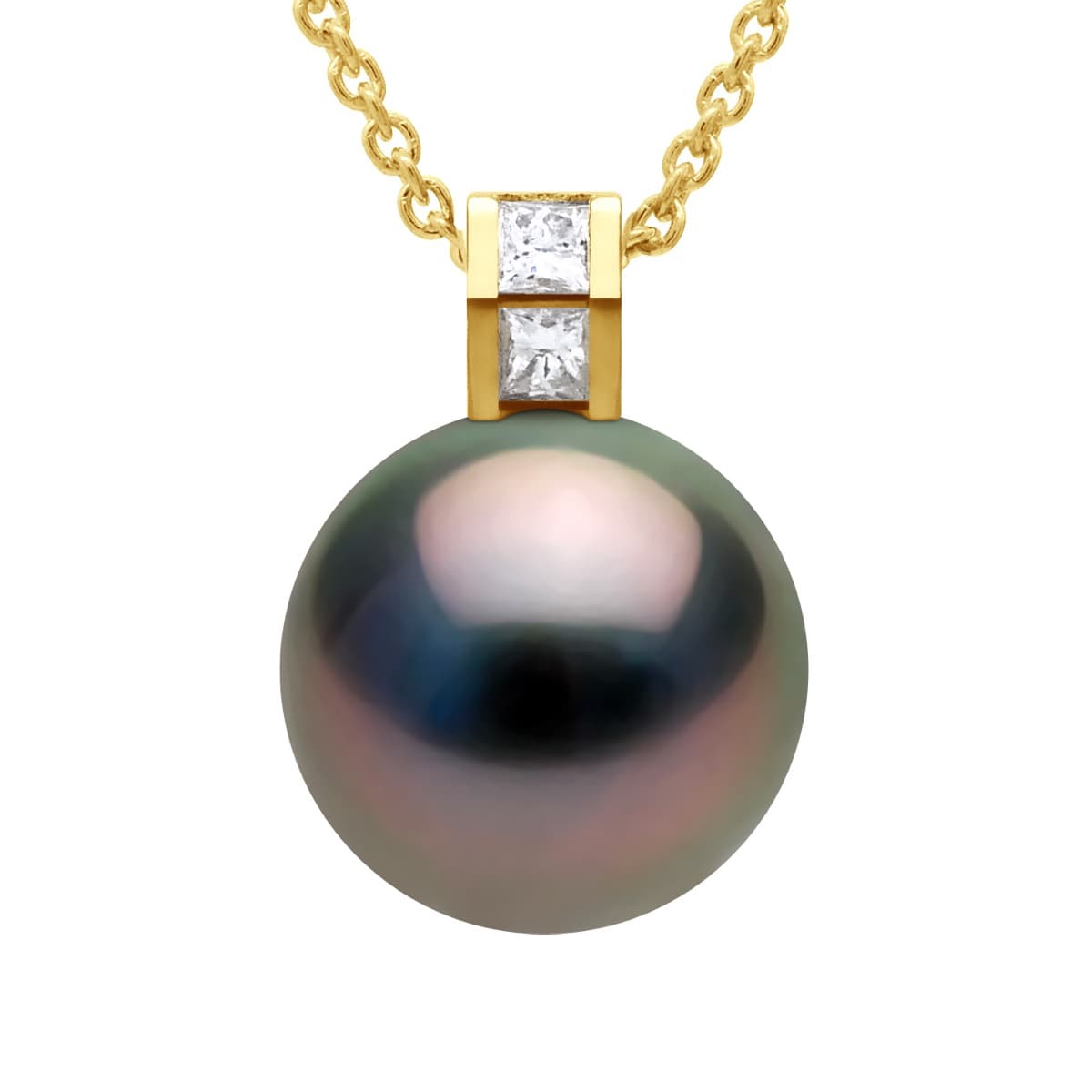 Pendentif Véritable Perle de Tahiti Ronde 11-12 mm Diamant 0.04 ct — Or Jaune 375 Millièmes 1