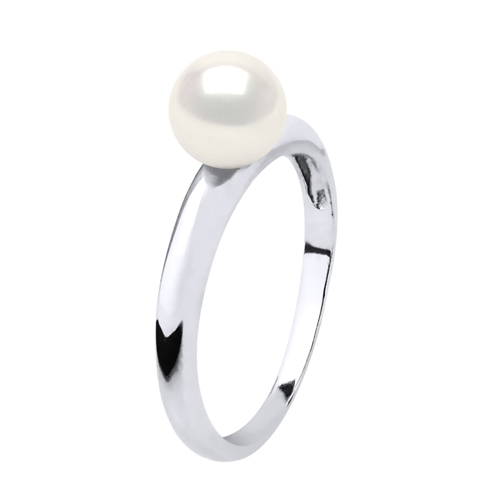 Bague Véritable Perle de Culture d'Eau Douce Ronde 6-7 mm — Or Blanc 375 Millièmes 1