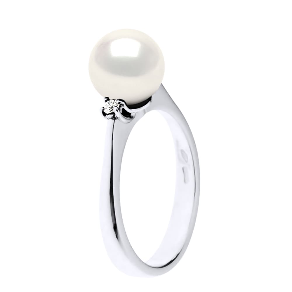 Bague Véritable Perle de Culture d'Eau Douce Ronde 8-9 mm — Or Blanc 375 Millièmes 1