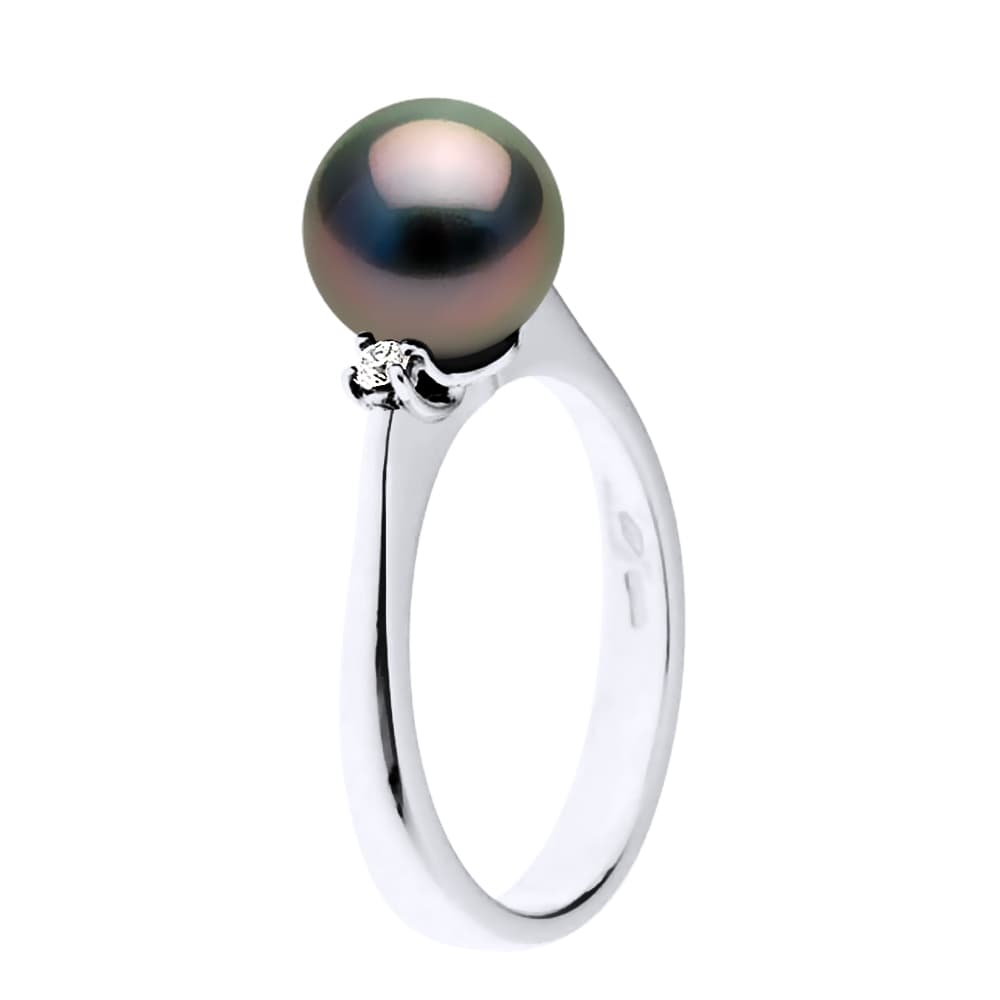 Bague Véritable Perle de Tahiti Ronde 8-9 mm — Or Blanc 375 Millièmes 1