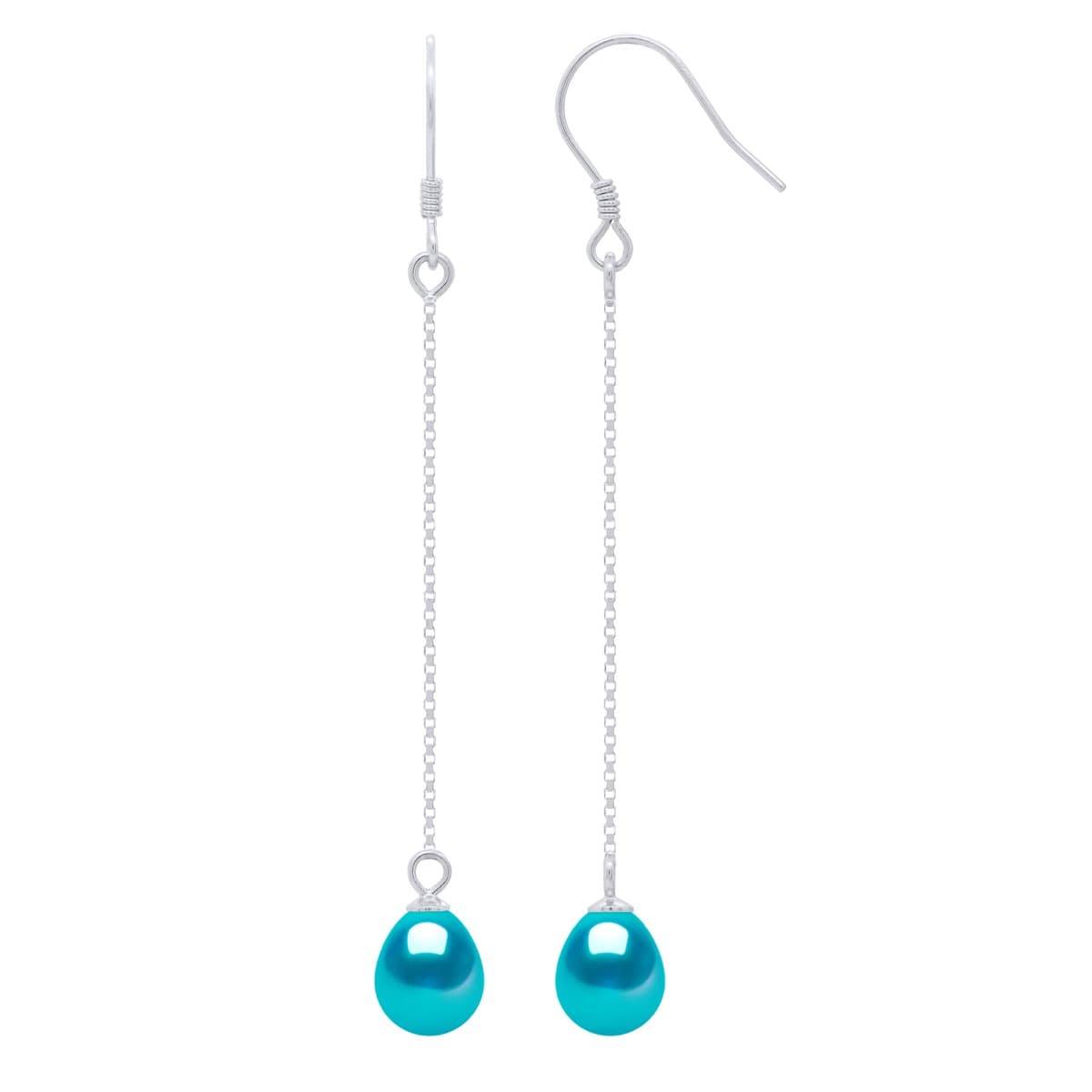 Boucles d'Oreilles Pendantes Véritables Perles d'Eau Douce Poires 7-8 mm — Argent 925 Millièmes 1