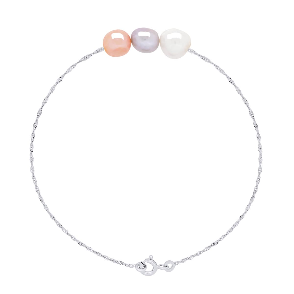 Bracelet Maille Singapour Véritables Perles d'Eau Douce 8-9 mm — Argent 925 Millièmes Rhodié — 18 cm 1