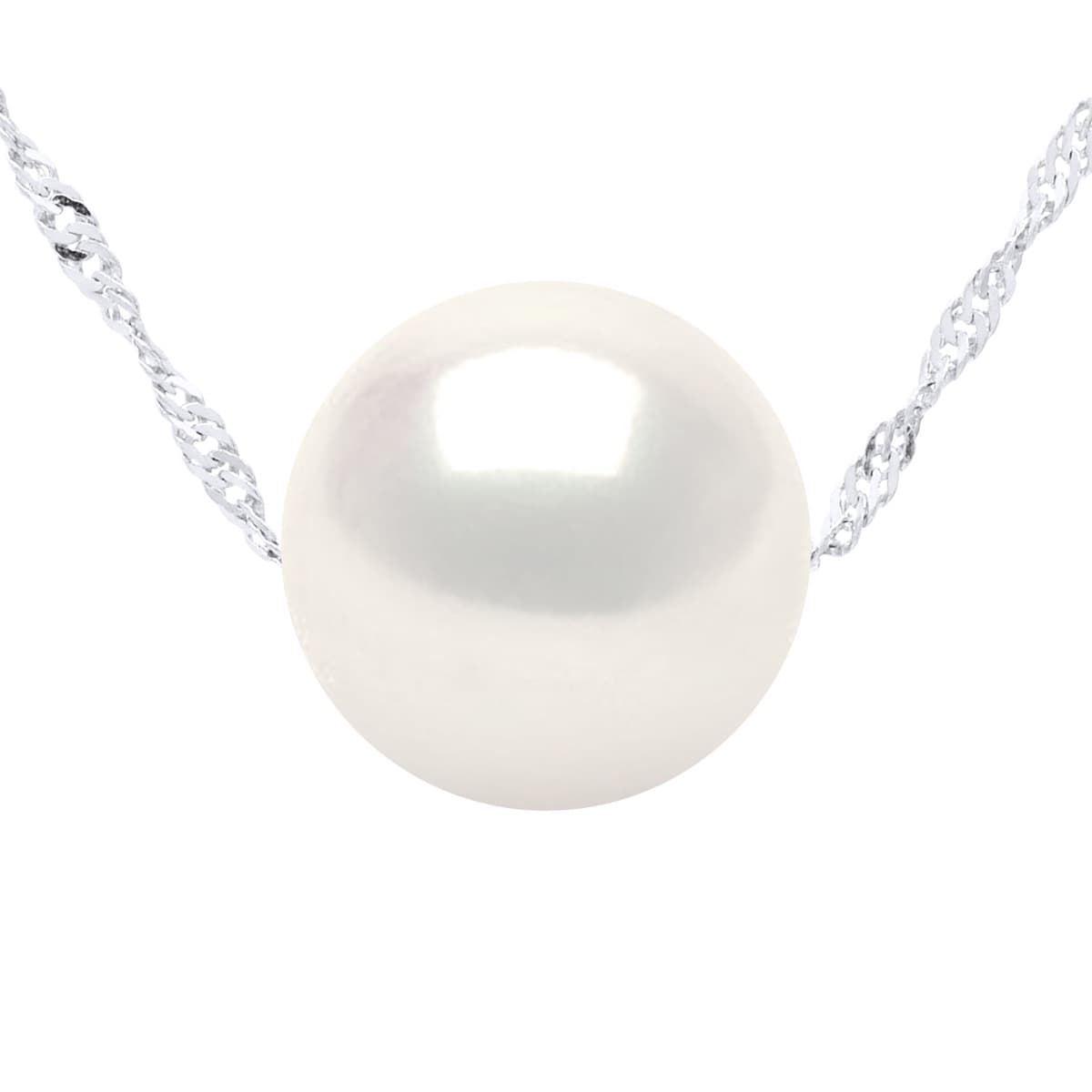 Collier Maille Singapour Perle d'Eau Douce Traversante 10-11 mm — Argent 925 Millièmes Rhodié 1