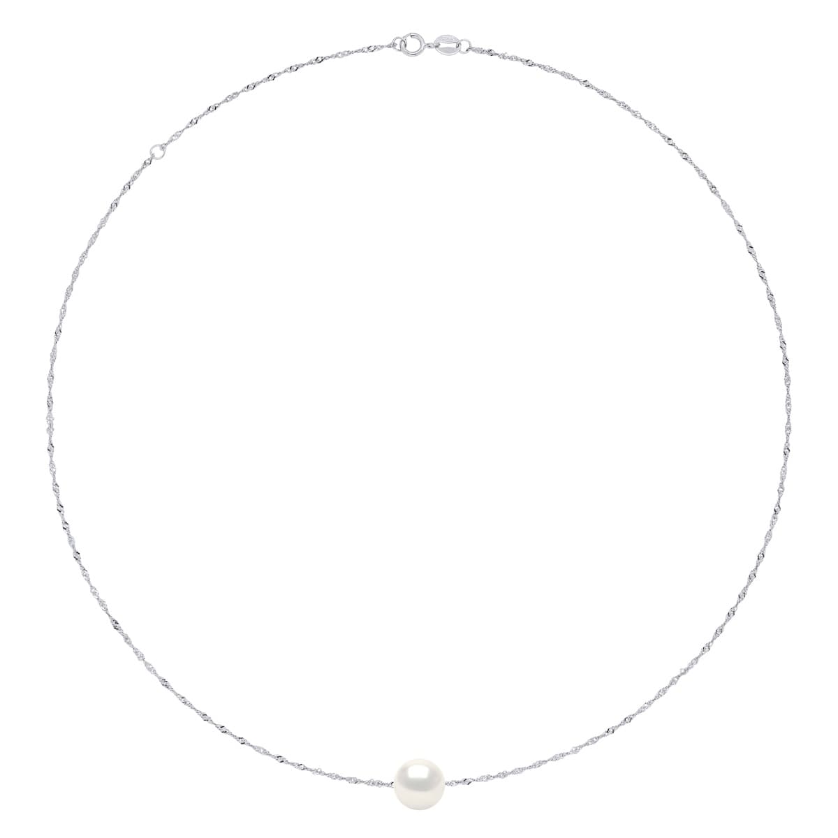 Collier Maille Singapour Perle d'Eau Douce Traversante 10-11 mm — Argent 925 Millièmes Rhodié 2
