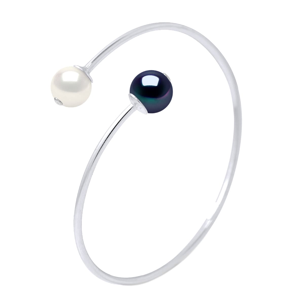 Bracelet Jonc Véritables Perles de Culture d'Eau Douce Rondes 9-10 mm — Argent 925 Millièmes — 14 cm 1