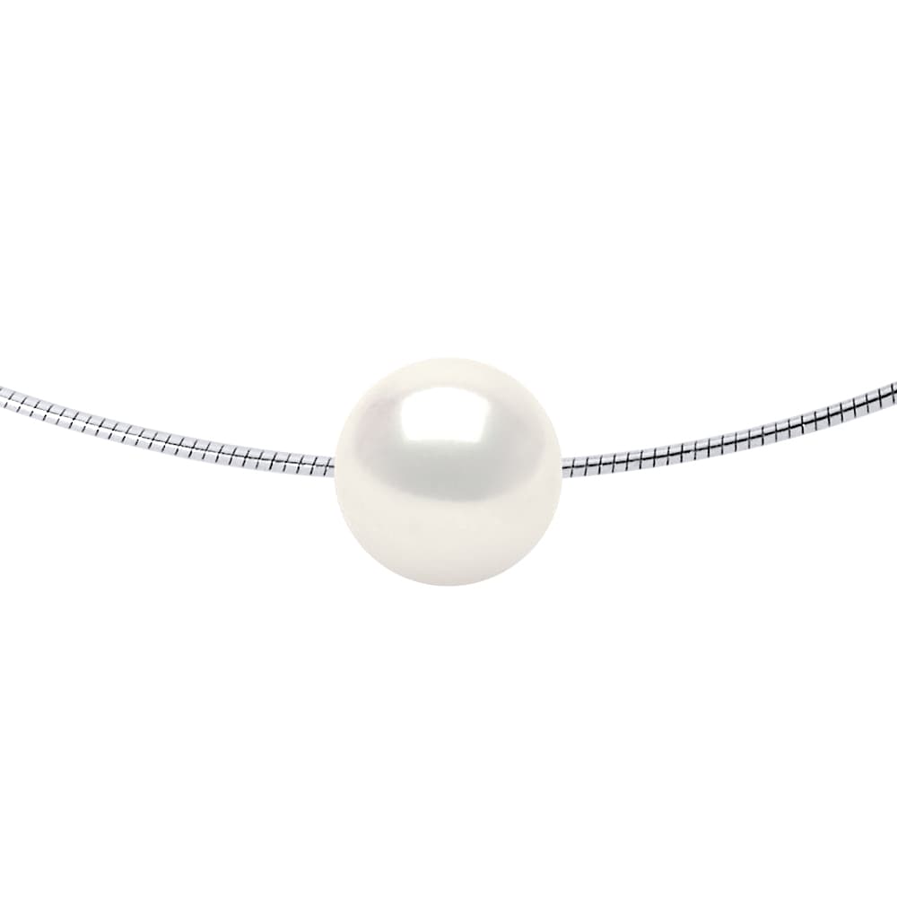 Collier Véritable Perle d'Eau Douce Traversante Ronde 9-10 mm — Argent 925 Millièmes Rhodié — 42 cm 1