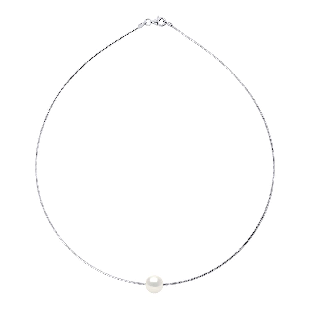 Collier Véritable Perle d'Eau Douce Traversante Ronde 9-10 mm — Argent 925 Millièmes Rhodié — 42 cm 2