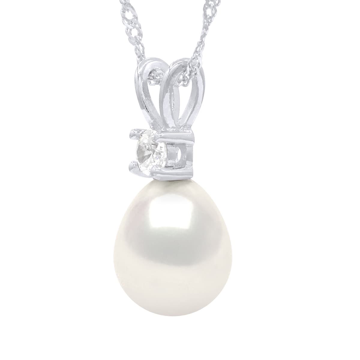 Collier Maille Singapour Véritables Perles d'Eau Douce Poires 9 mm — Argent 925 Millièmes — 42 cm 1