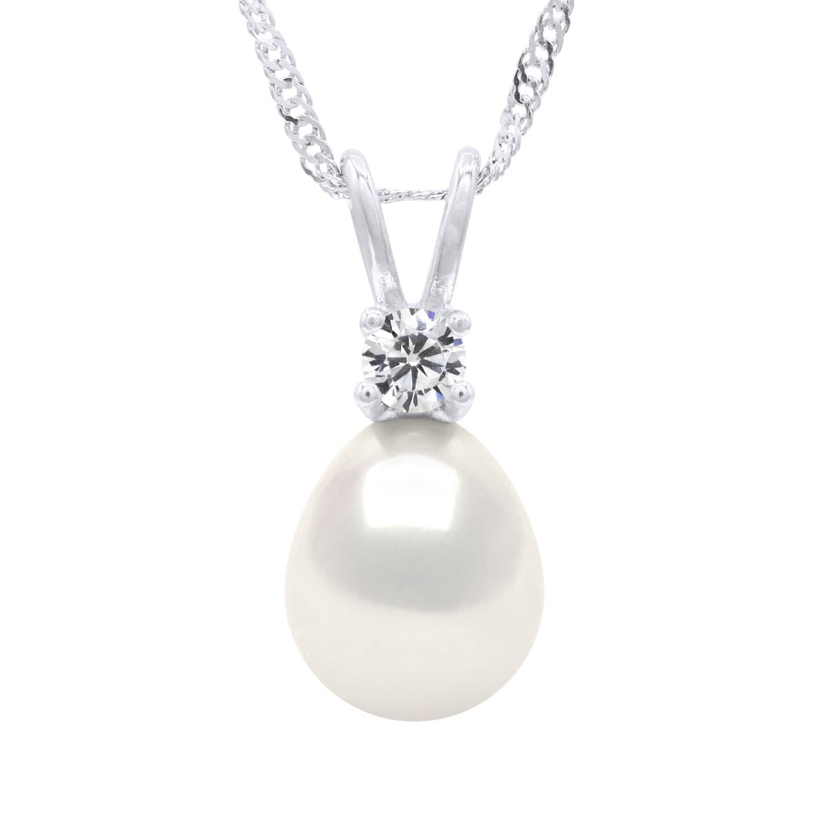 Collier Maille Singapour Véritables Perles d'Eau Douce Poires 9 mm — Argent 925 Millièmes — 42 cm 2