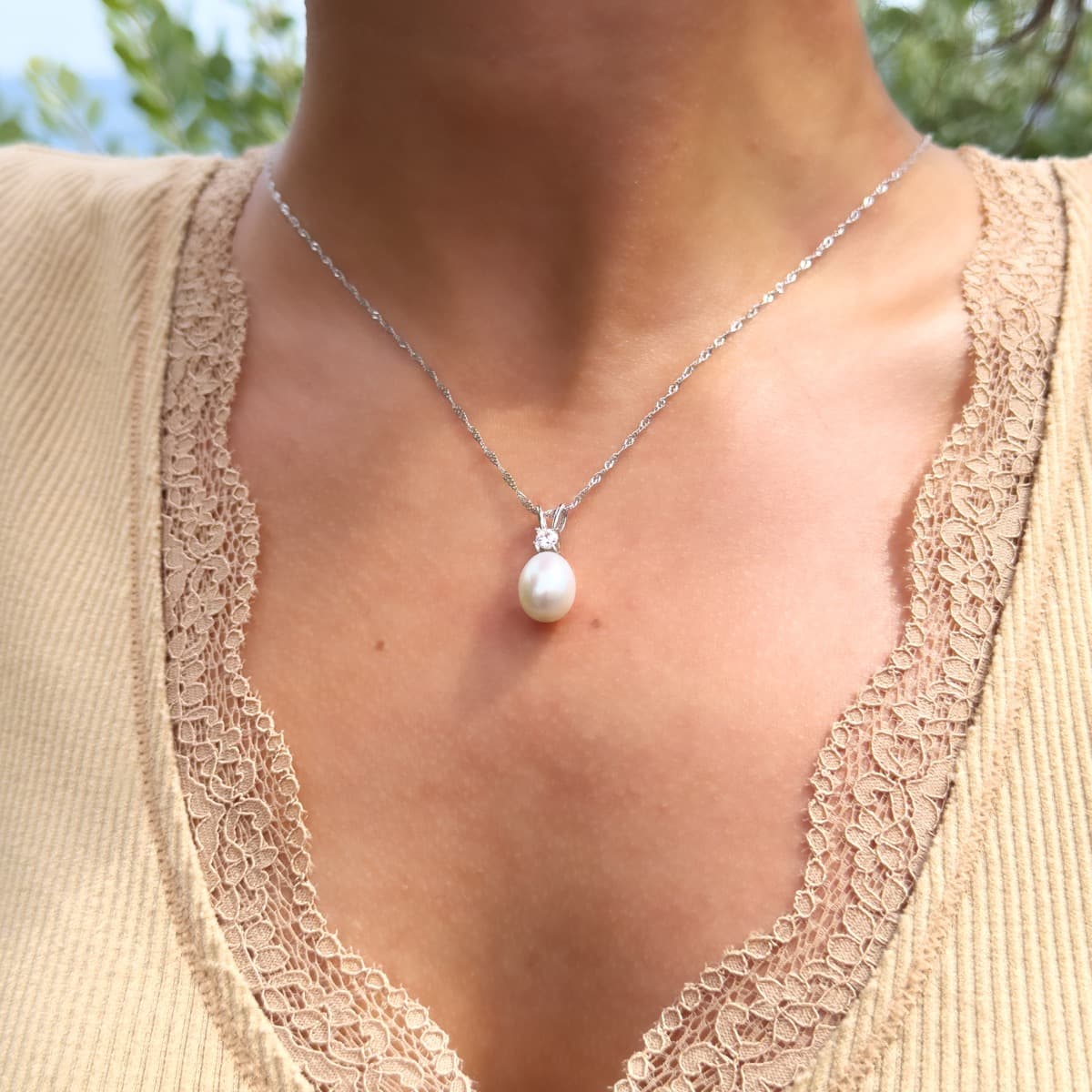 Collier Maille Singapour Véritables Perles d'Eau Douce Poires 9 mm — Argent 925 Millièmes — 42 cm 3