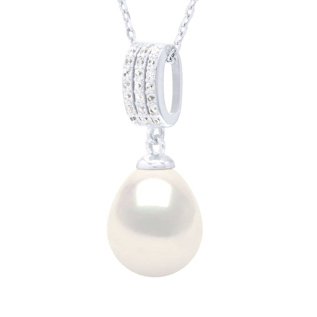 Collier Maille Forçat Véritables Perles d'Eau Douce 9 mm — Argent 925 Millièmes Rhodié — 42 cm 1