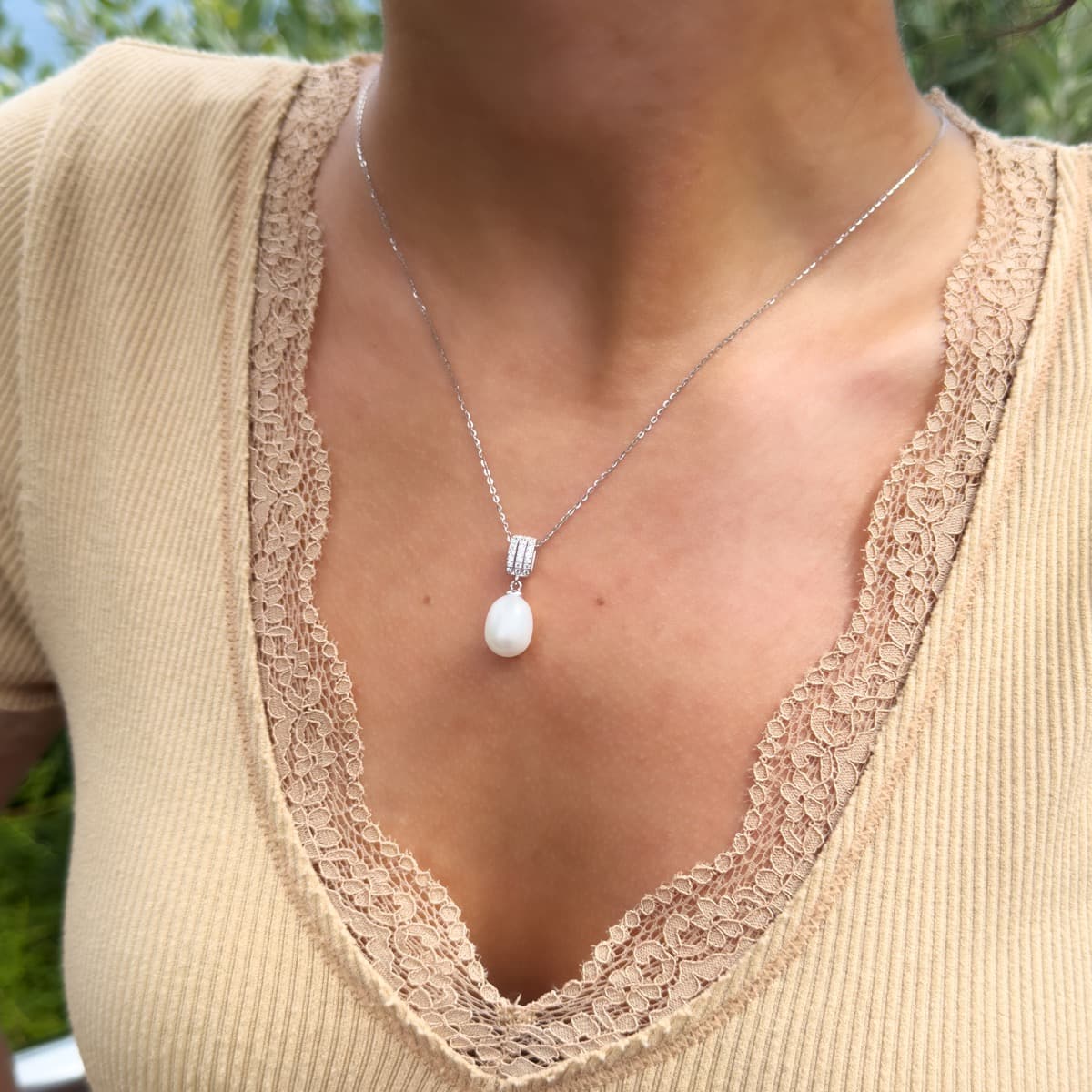 Collier Maille Forçat Véritables Perles d'Eau Douce 9 mm — Argent 925 Millièmes Rhodié — 42 cm 3