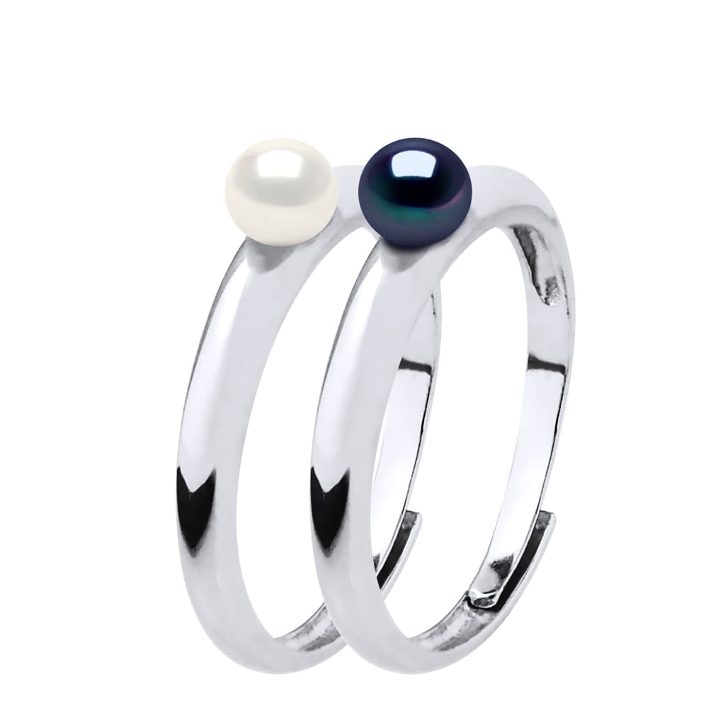 Bague Jonc Véritables Perles de Culture d'Eau Douce Boutons 4-5 mm — Argent 925 Millièmes Rhodié 1