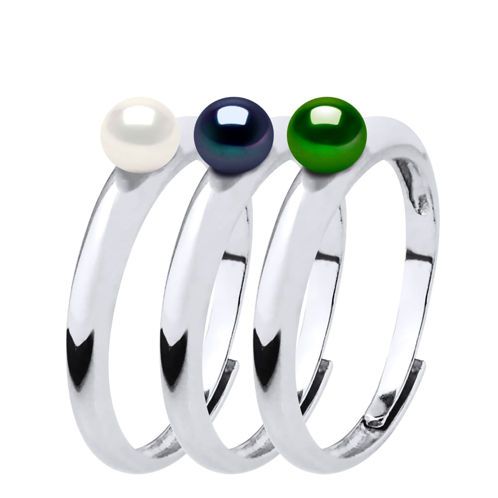 Bague Jonc Véritables Perles de Culture d'Eau Douce Boutons 4-5 mm — Argent 925 Millièmes Rhodié 1