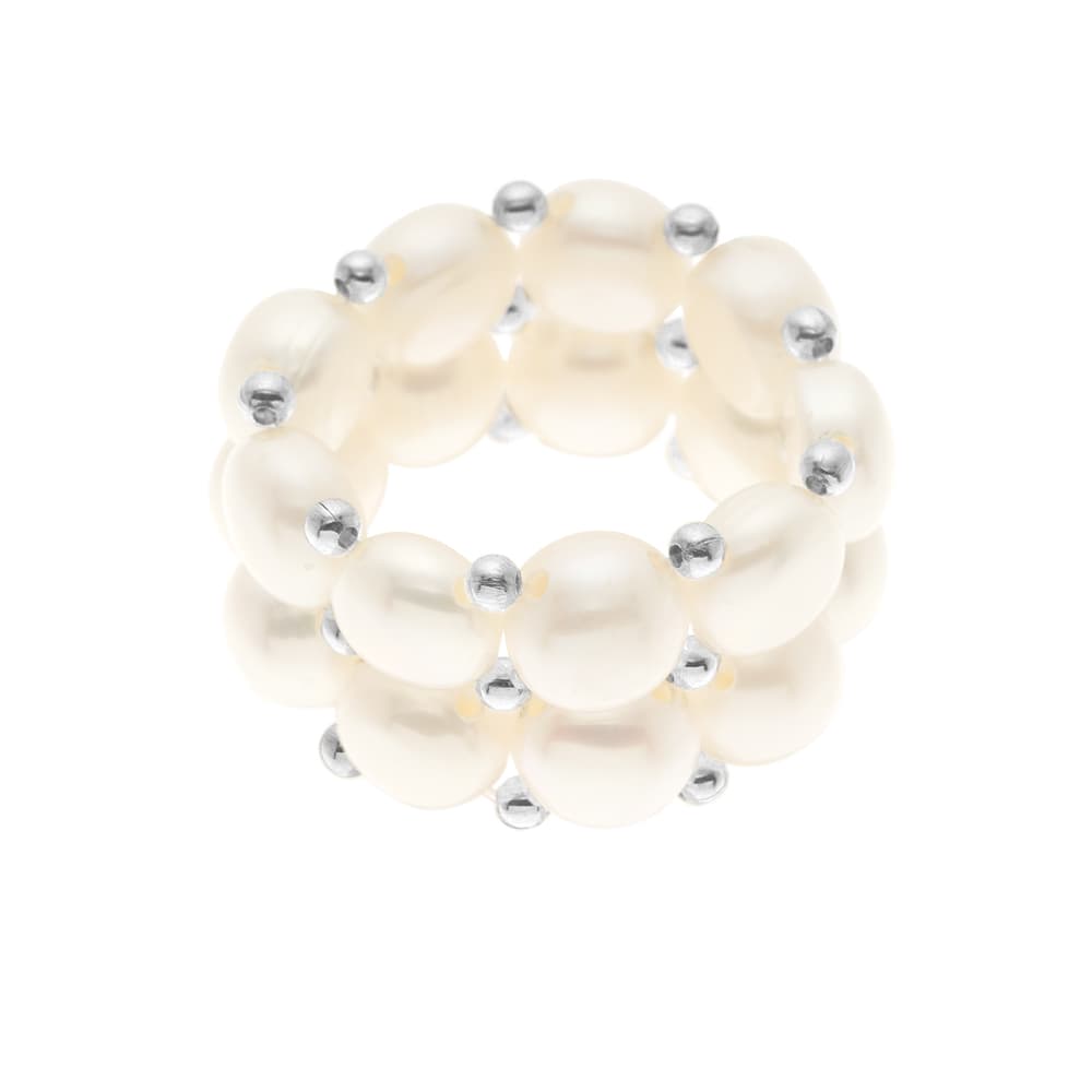 Bague 2 Rangs Véritables Perles de Culture d'Eau Douce 3-4 mm — Argent 925 Millièmes 1