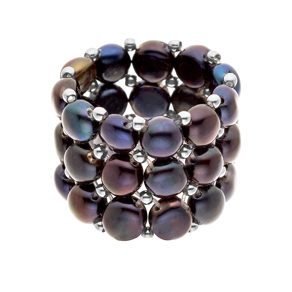 Bague 3 Rangs Véritables Perles de Culture d'Eau Douce 3-4 mm — Argent 925 Millièmes 1