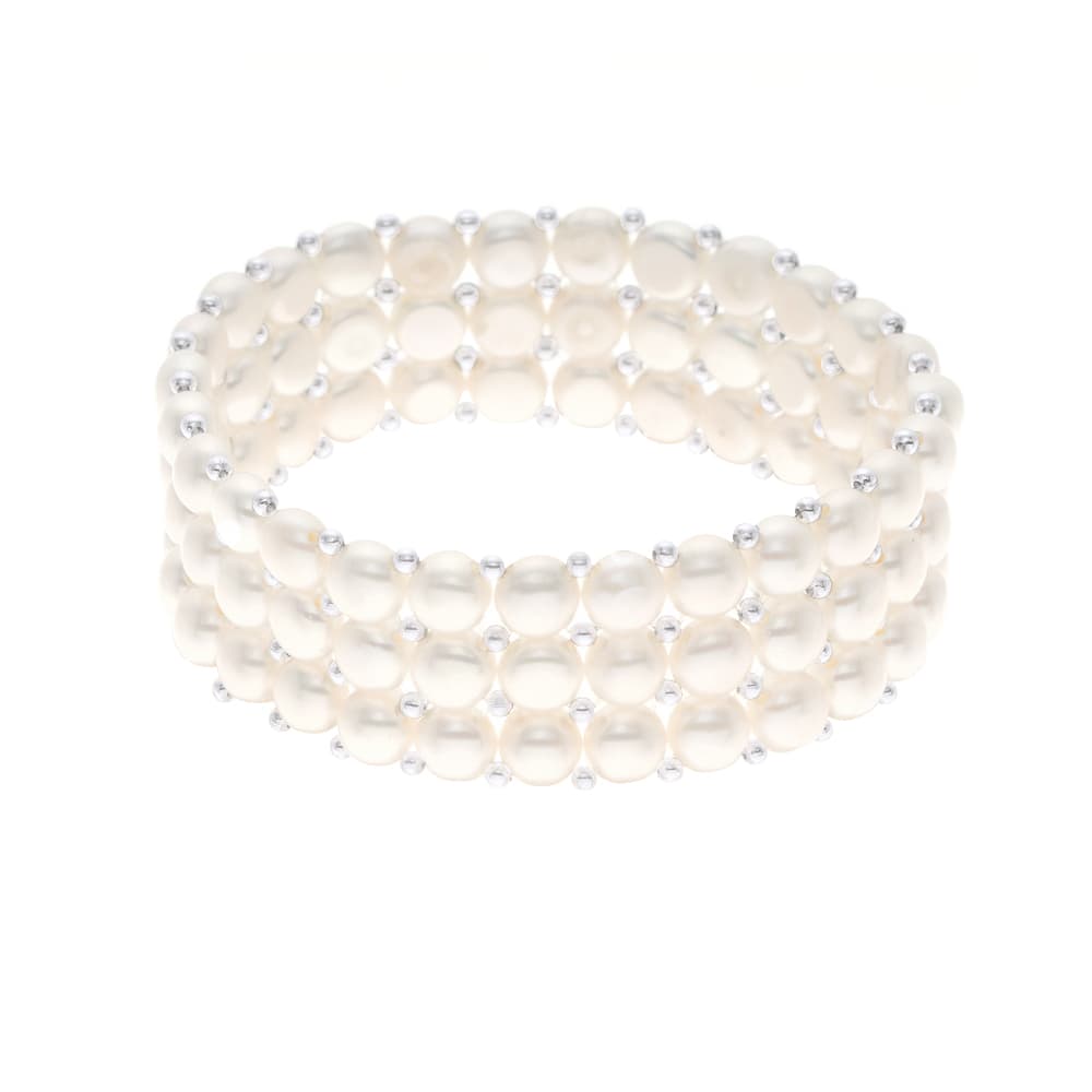 Bracelet 3 Rangs Véritables Perles d'Eau Douce Boutons 3-4 mm — Argent 925 Millièmes — 17 cm 1
