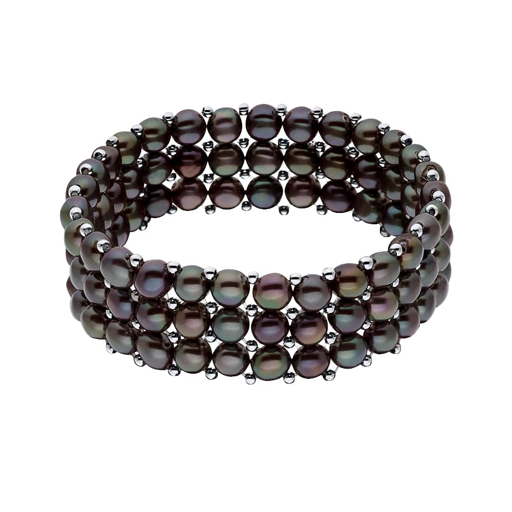 Bracelet 3 Rangs Véritables Perles d'Eau Douce Boutons 3-4 mm — Argent 925 Millièmes — 17 cm 1