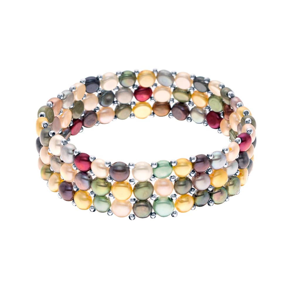 Bracelet 3 Rangs Véritables Perles d'Eau Douce Boutons 3-4 mm — Argent 925 Millièmes — 17 cm 1