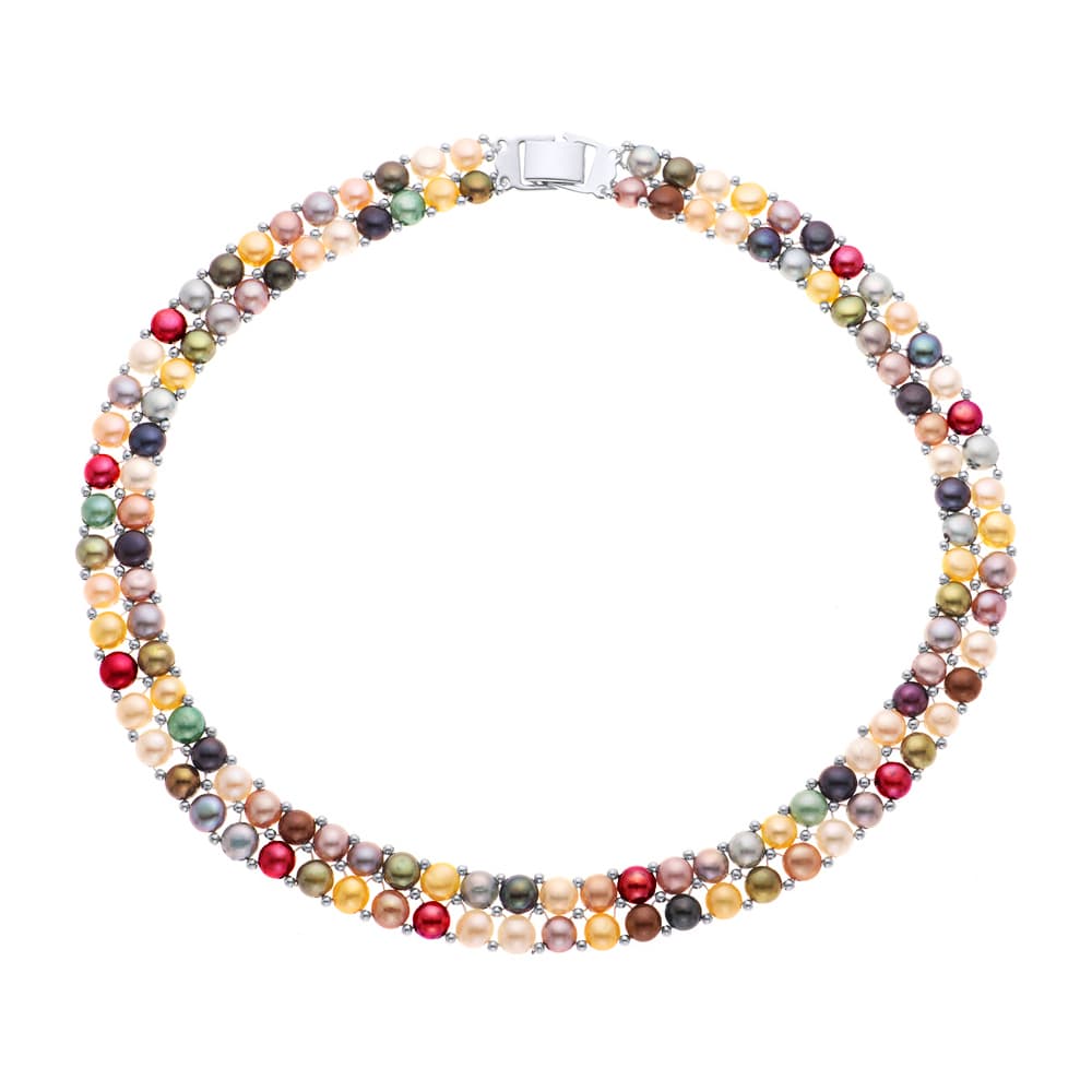 Collier 2 Rangs Véritables Perles d'Eau Douce Boutons 3-4 mm — Argent 925 Millièmes — 40 cm 1