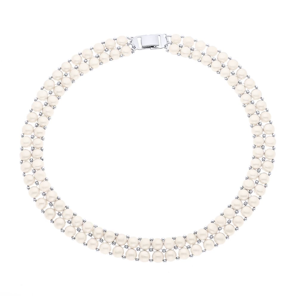 Collier 2 Rangs Véritables Perles d'Eau Douce Boutons 3-4 mm — Argent 925 Millièmes — 40 cm 1