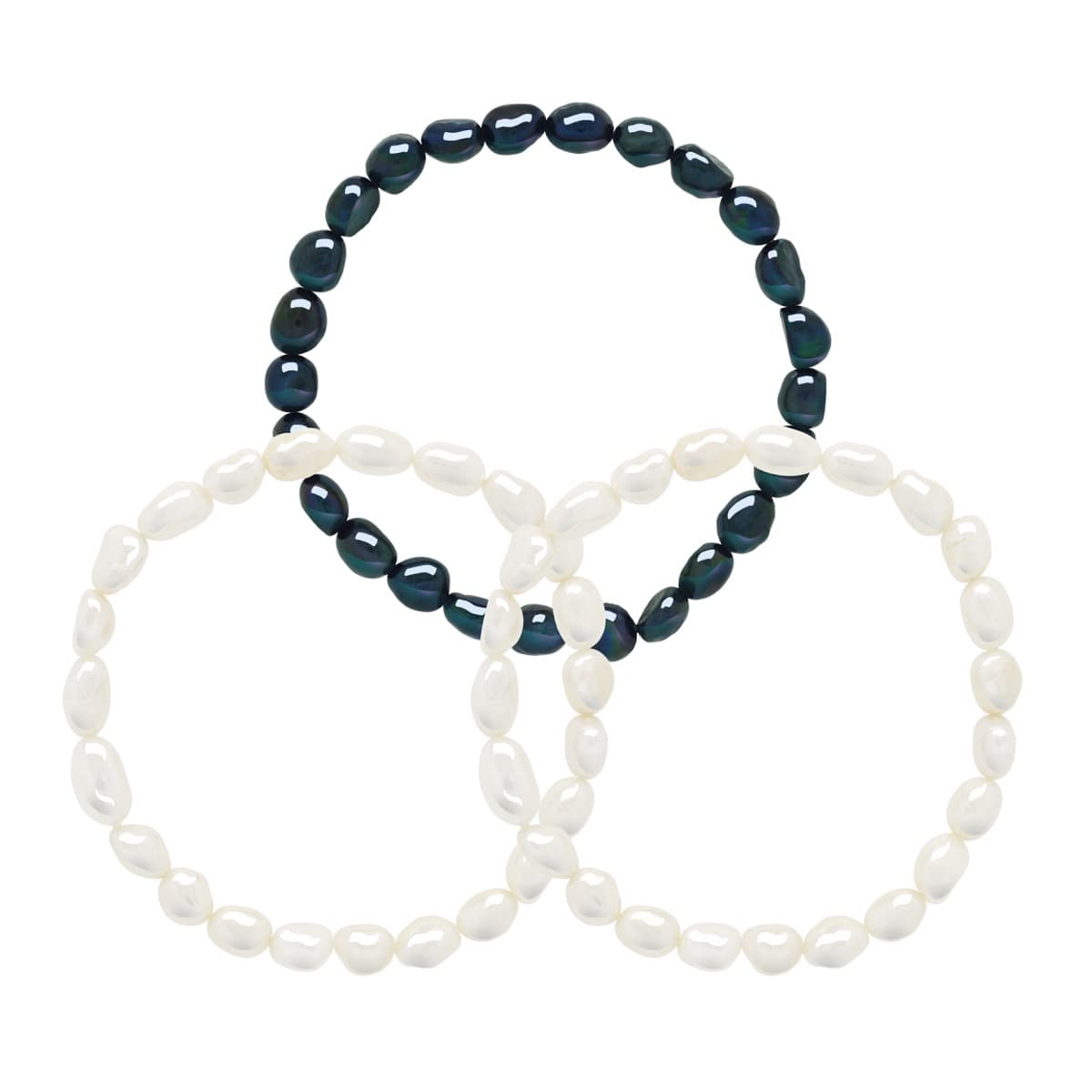 Ensemble de 3 Bracelets Véritables Perles de Culture d'Eau Douce Baroques 6-7 mm — 18 cm 1