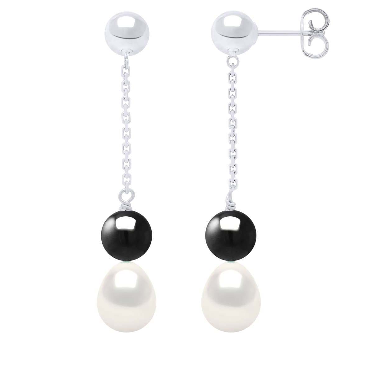Boucles d'Oreilles Pendantes Véritable Perle d'Eau Douce Poire 7-8 mm — Argent 925 Millièmes 1