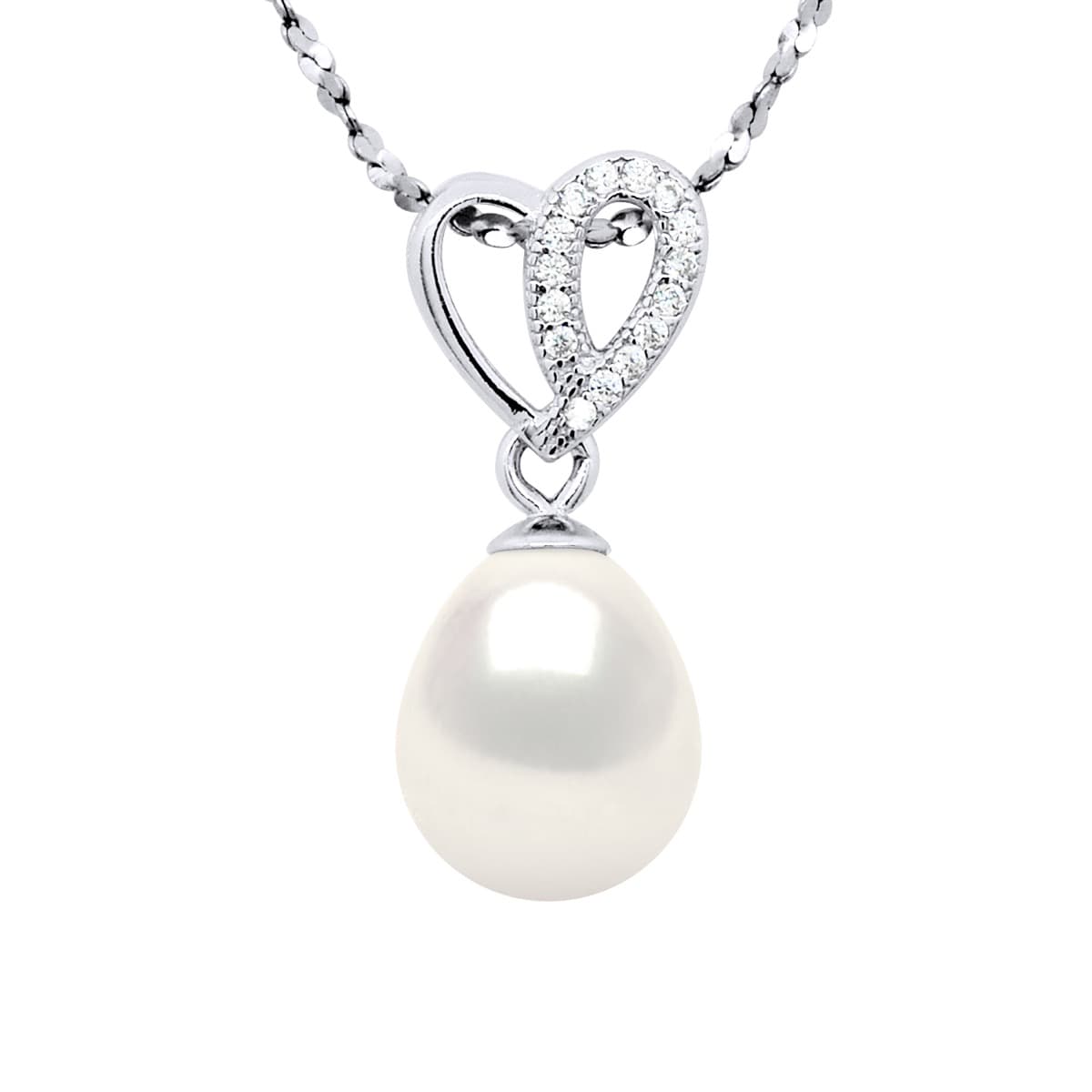 Collier Maille Torsadée Diamantée Perle d'Eau Douce 7-8 mm — Argent 925 Millièmes Rhodié — 42 cm 1