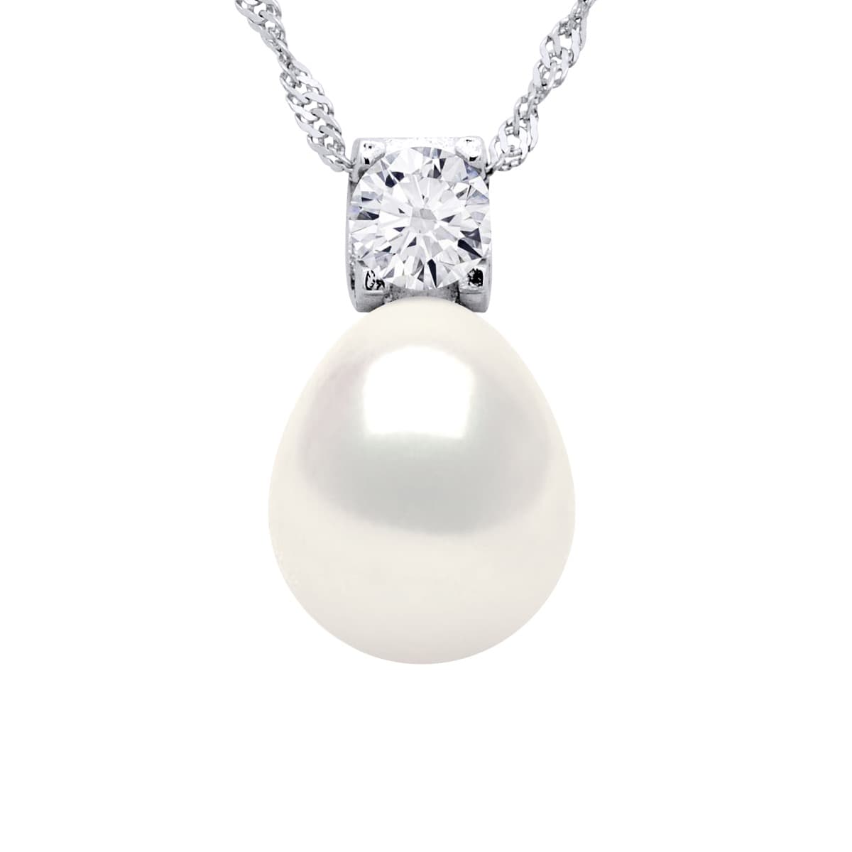 Collier Maille Singapour Véritable Perle d'Eau Douce 10-11 mm — Argent 925 Millièmes Rhodié — 42 cm 1
