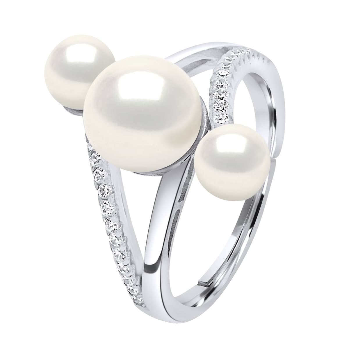Bague Trilogie Véritables Perles de Culture d'Eau Douce Boutons 5-6 mm — Argent 925 Millièmes Rhodié 1