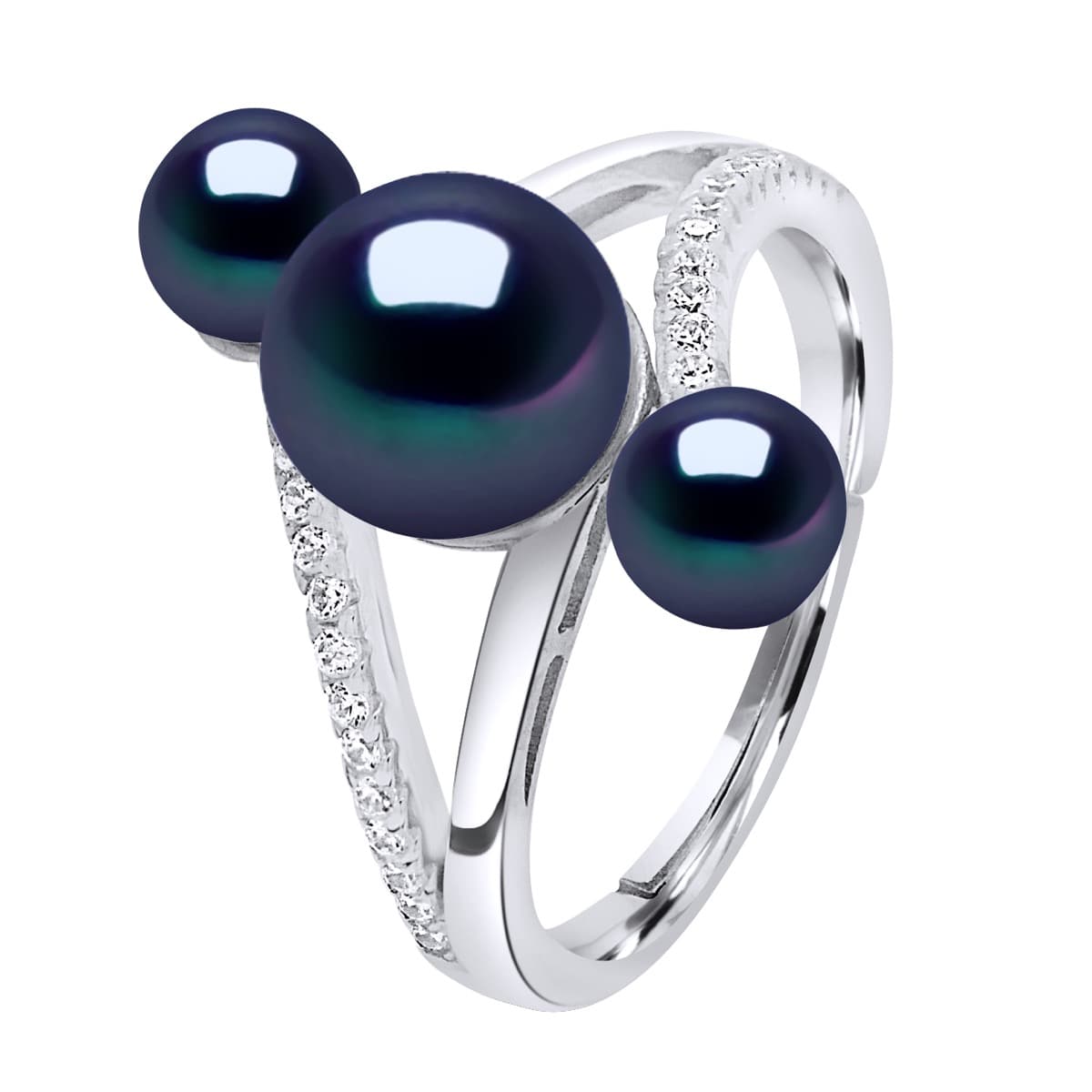 Bague Trilogie Véritables Perles de Culture d'Eau Douce Boutons 5-6 mm — Argent 925 Millièmes Rhodié 1